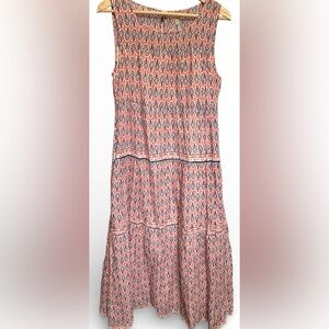 Max Studio Sleeveless Coral/blue/pink Geometric boho Print Maxi Dress NWT